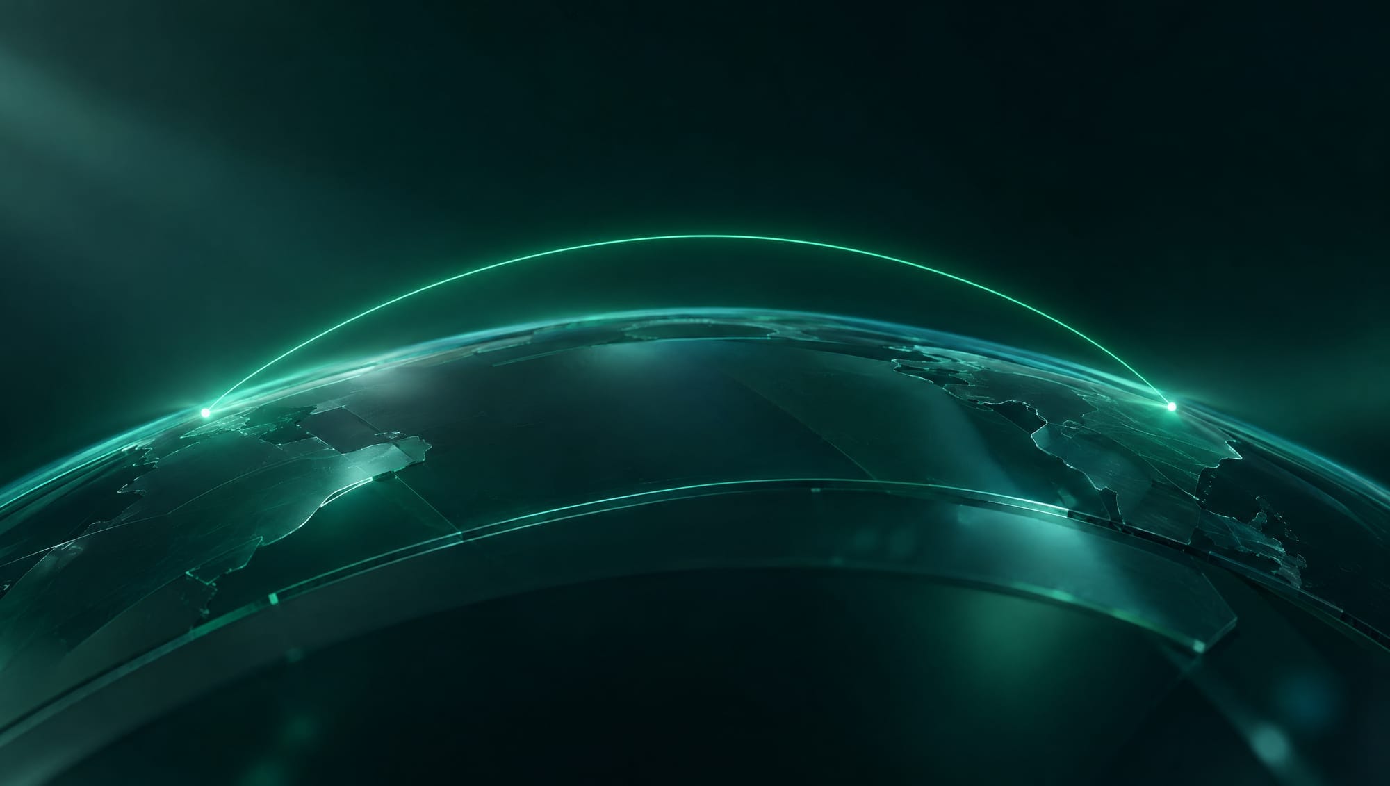 A green arc of light spanning the horizon of a glass globe