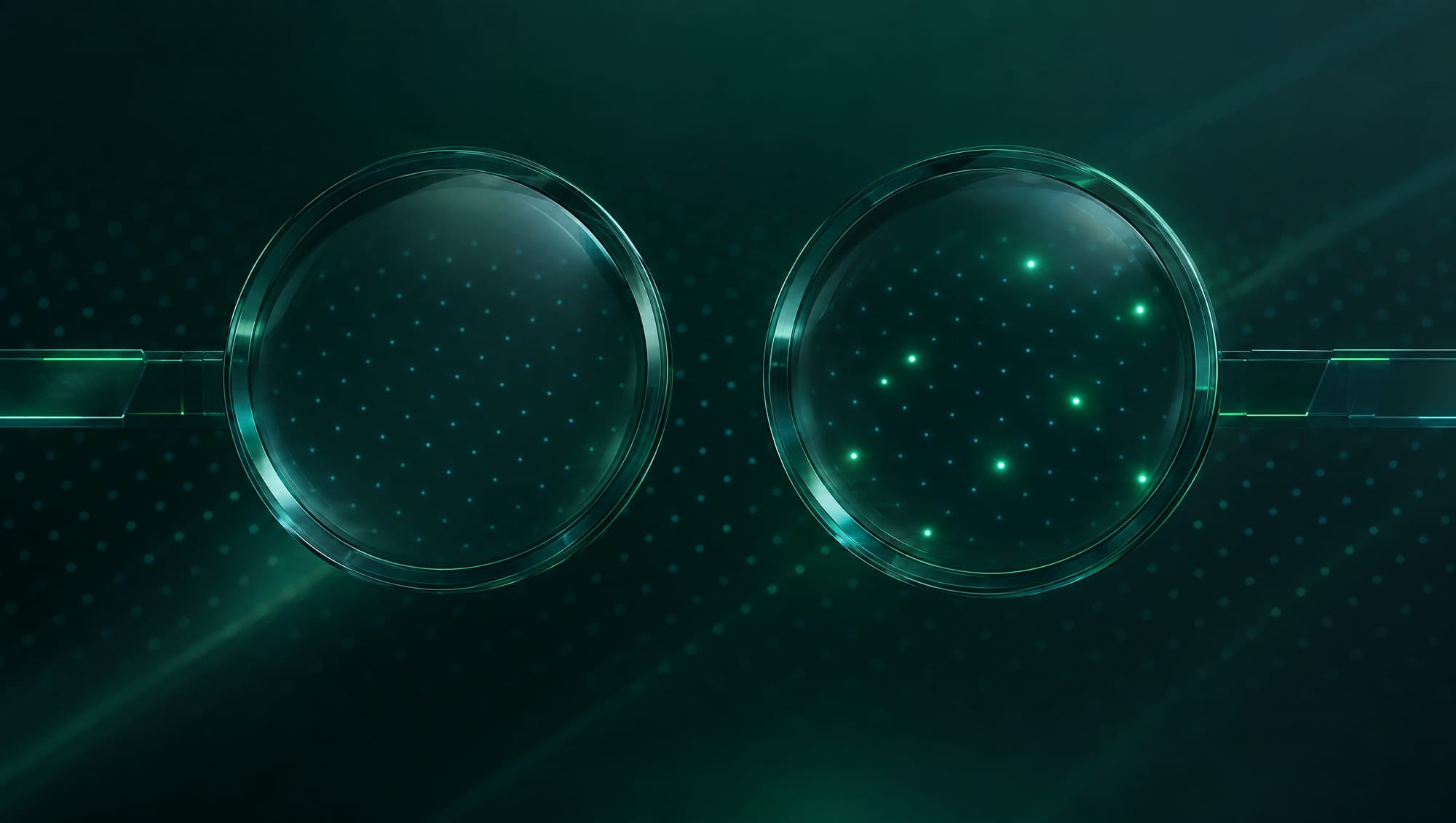 The same field of points seen through two lenses, calm in one and flagged in the other